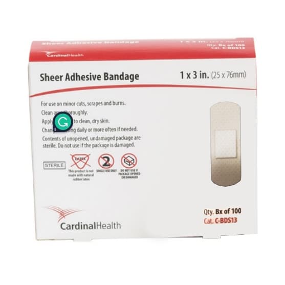 Cardinal Sheer Adhesive Bandages, 1 x 3 Inch - Box of 100