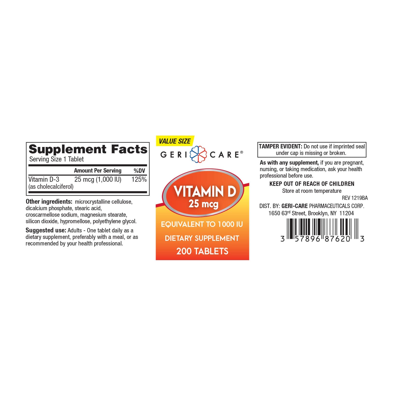 Geri-Care Vitamin D3 Dietary Supplement Tablets, 25 mcg - Image 4