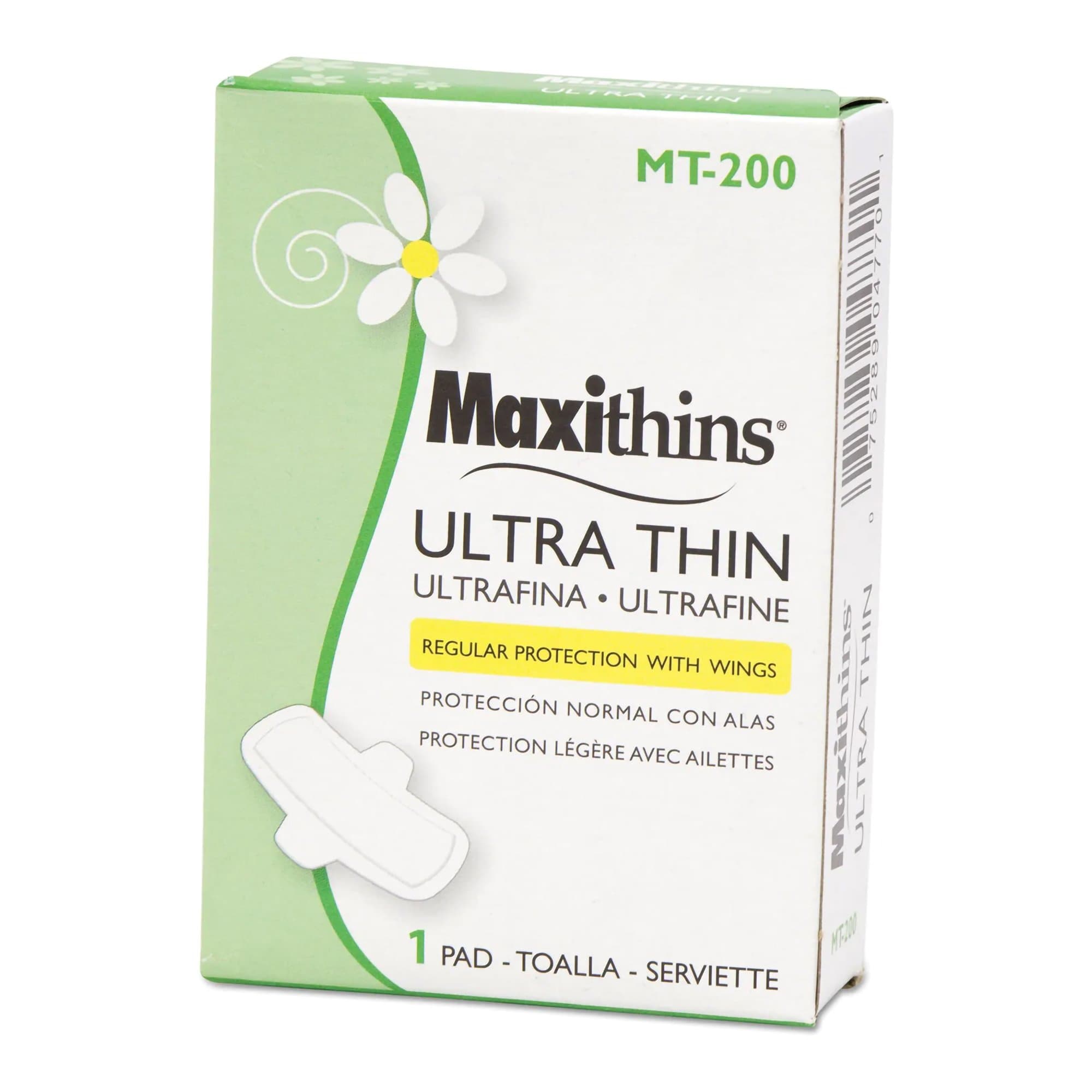 Maxithins Feminine Pad Ultra Thin Maxi with Wings Regular Absorbency - Case of 200