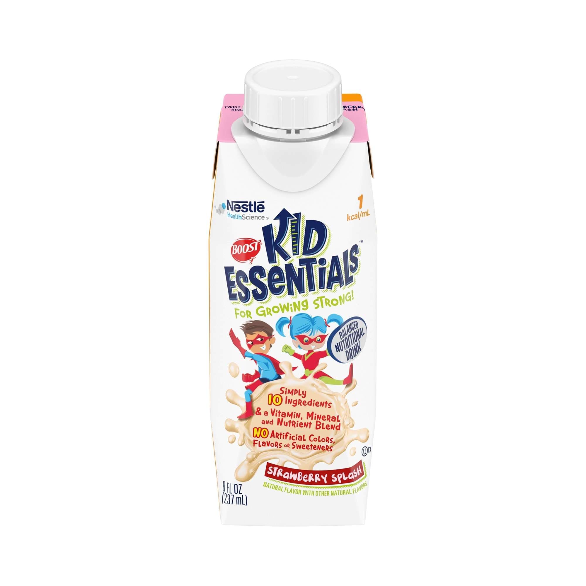 Boost Kid Essentials 1.0 Balanced Nutritional Drink, Strawberry Splash, 8 oz - Case of 24 - Image 1