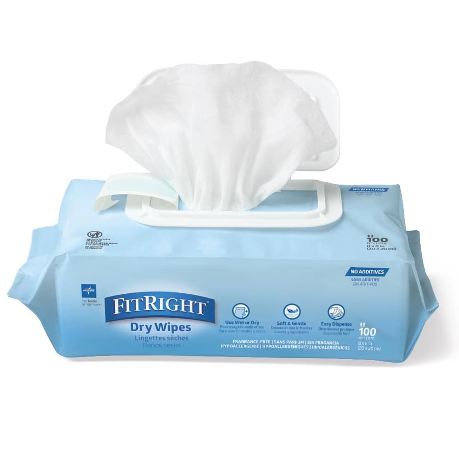 FitRight UltraSoft Dry Personal Wipes, 8 x 8 Inch - Image 1