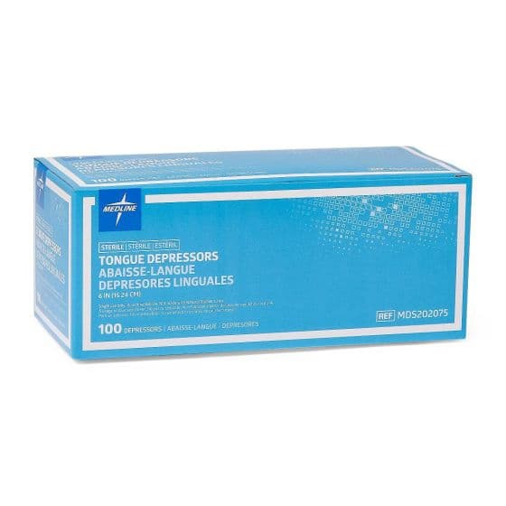 Medline Sterile Tongue Depressors, 6 Inch - Box of 100 - Image 1