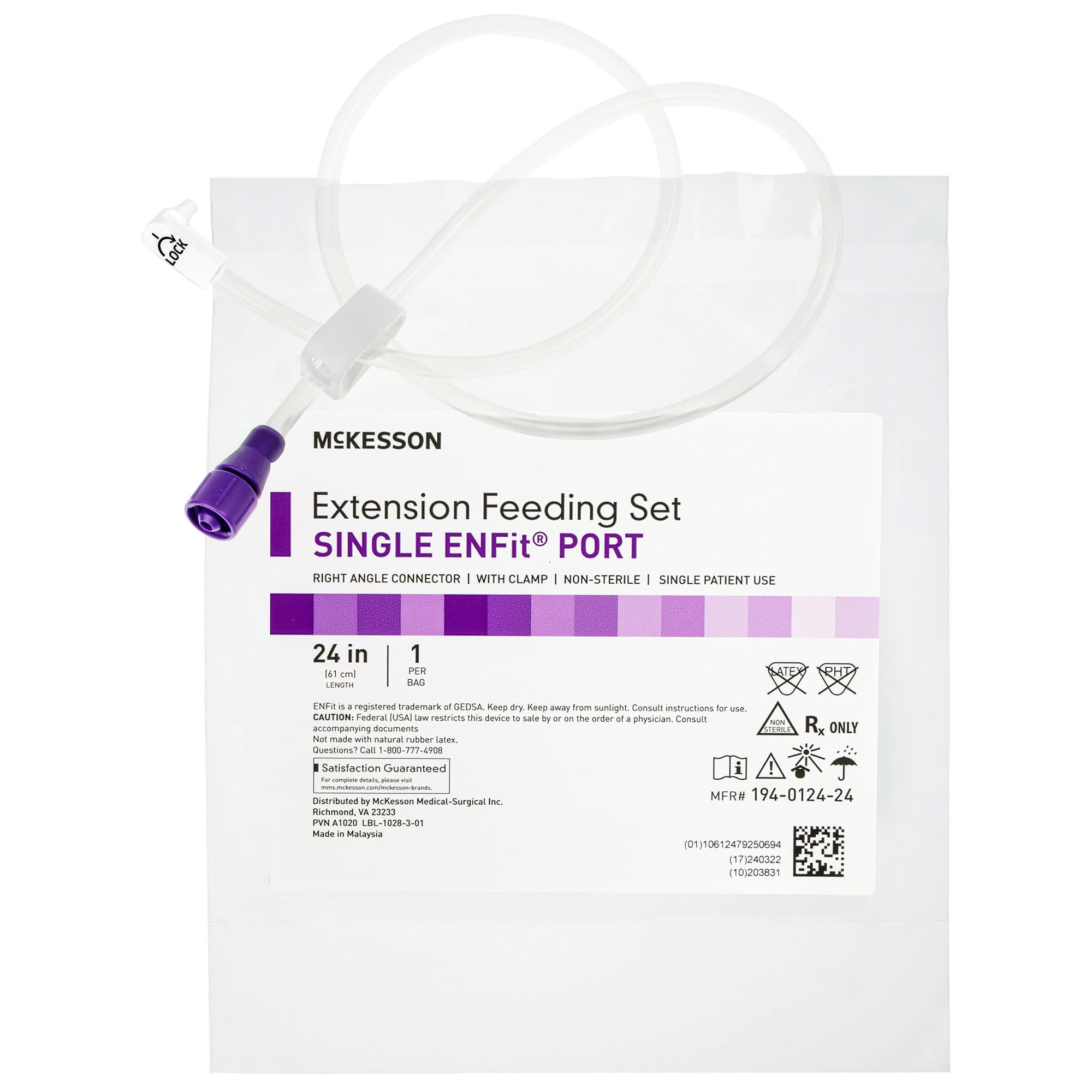 McKesson Bolus Enteral Feeding Extension Tube Set with Right Angle Connector, 24 Inch - Each - Image 1