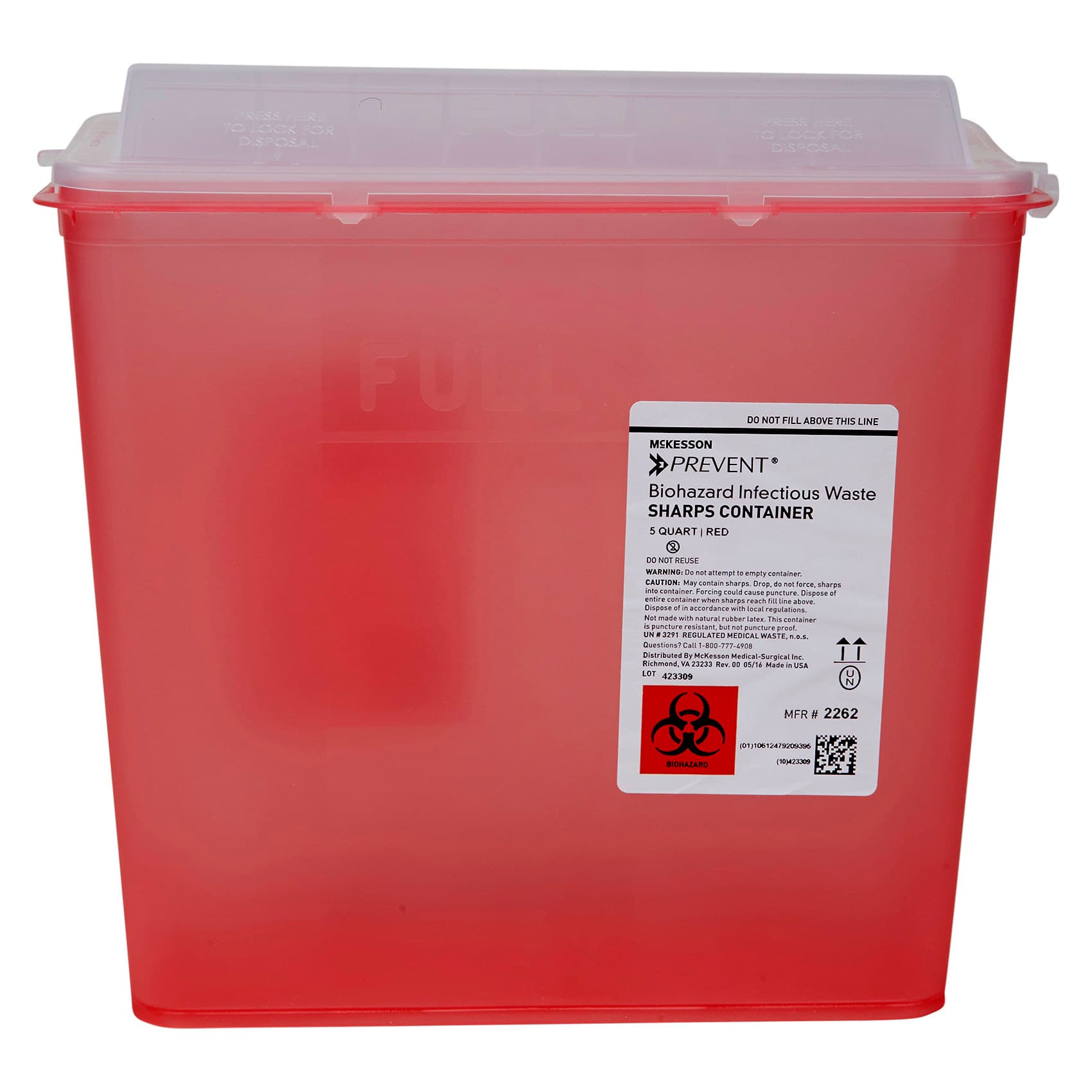 McKesson Prevent Polypropylene Sharps Container, Horizontal Entry - Image 1