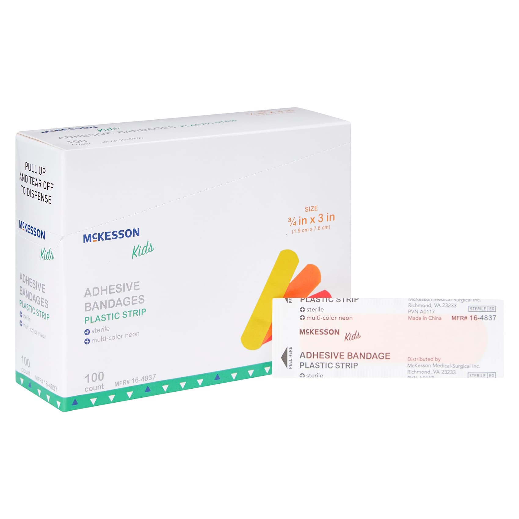 Mckesson Kids Adhesive Strip, Neon, 3/4 x 3 Inch - Box of 100 - Image 1
