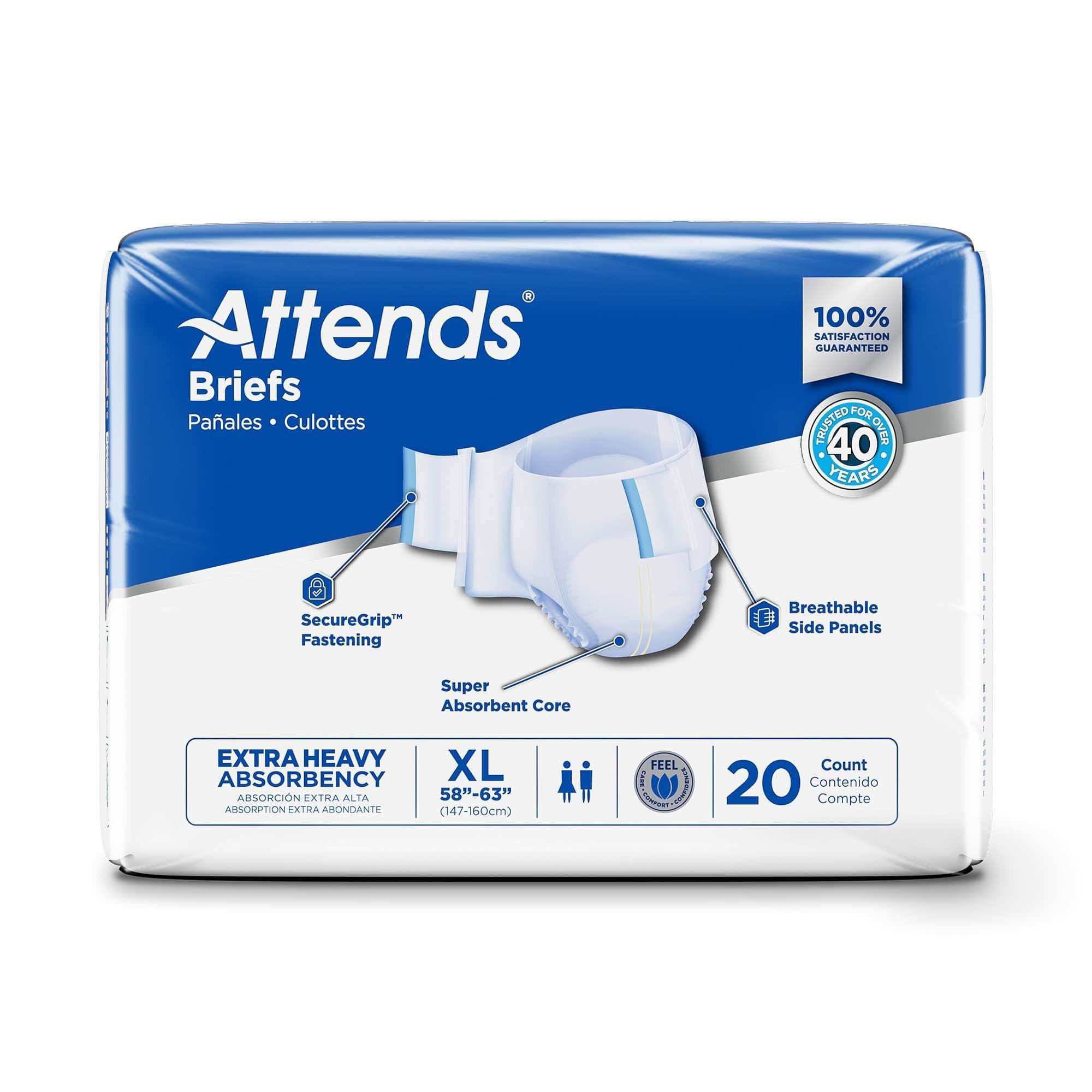 Attends Care Advanced Extra Heavy Absorbency Briefs, Extra Large - Bag of 20 - Image 1