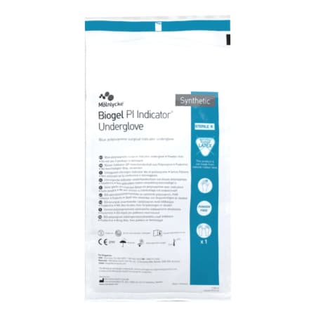 Biogel PI Indicator Underglove Surgical Underglove Blue Beaded Cuff Standard, Size 8.5 - Box of 50 - Image 1