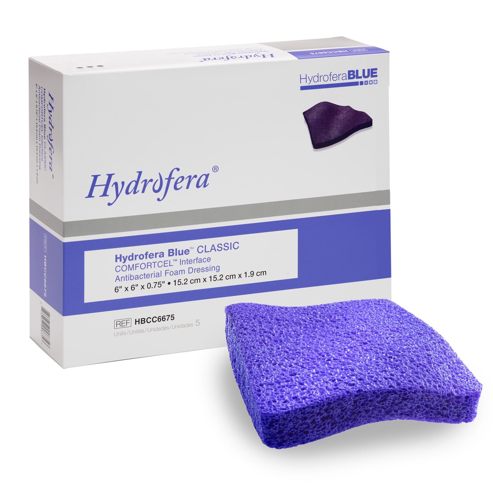 Hydrofera Blue Comfortcel Interface Antibacterial Foam Dressing, 6 x 6 x 0.75 Inch - Box of 5 - Image 1