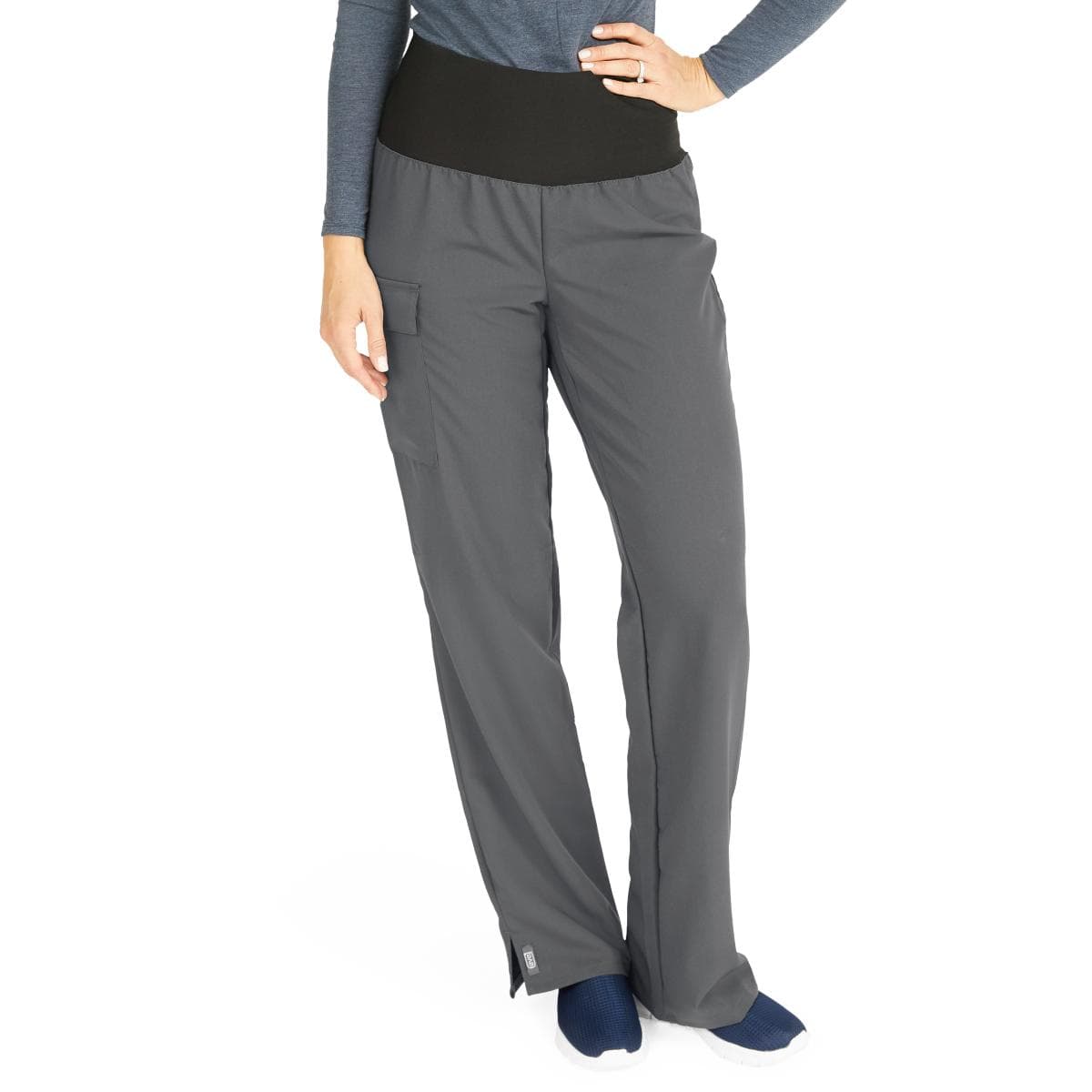 Medline Ocean AVE Women's Stretch Wide Waistband Scrub Pants with Cargo Pocket, Charcoal, Extra Large, Regular - Image 1