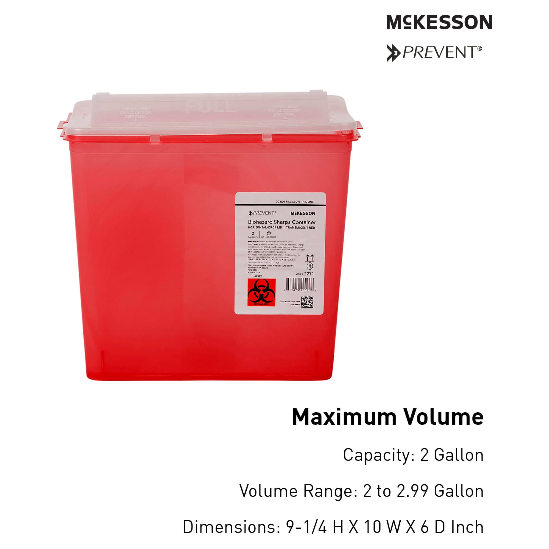 McKesson Prevent Sharps Container Translucent Horizontal Entry Locking Lid - Image 2