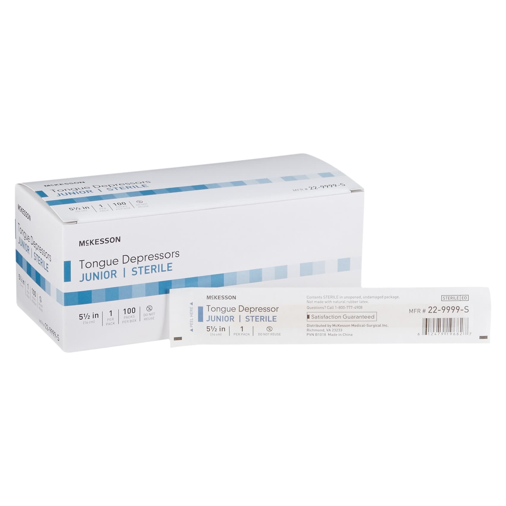 McKesson Junior Sterile Unflavored Tongue Depressors, 5-1/2 Inch - Box of 100 - Image 1