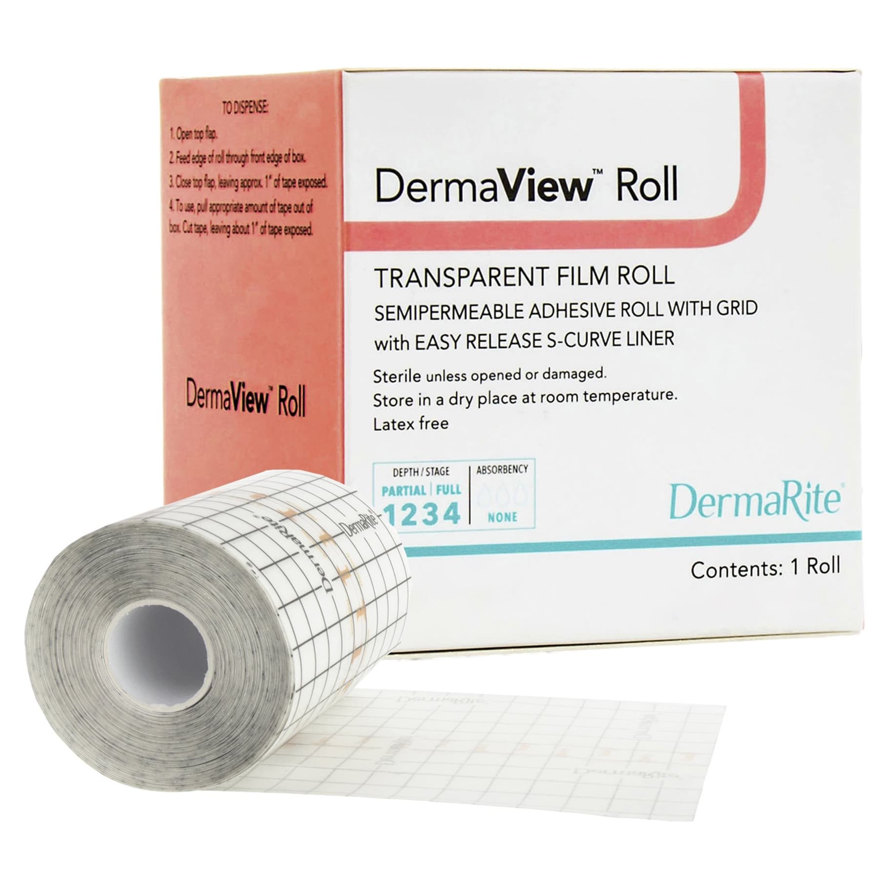 DermaView Roll Transparent Film Semipermeable Adhesive Roll with Grid, 4 Inch x 11 Yards - Each