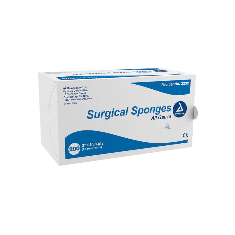 Dynarex Surgical Sponge, Non Sterile, 8 Ply, 3 x 3 Inch - Case of 4000 - Image 1