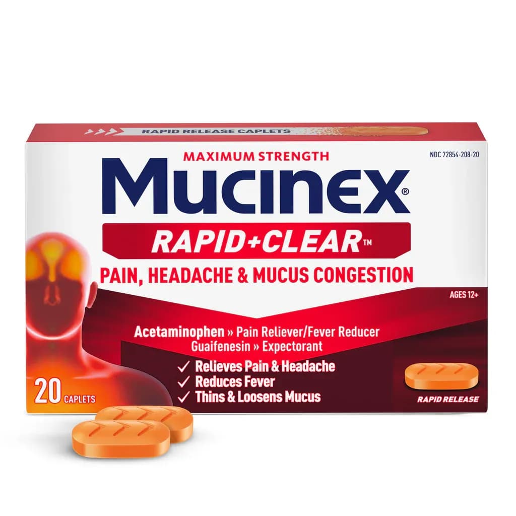 Mucinex Rapid Clear Pain, Headache and Mucus Congestion Caplets - Carton of 20 - Image 1