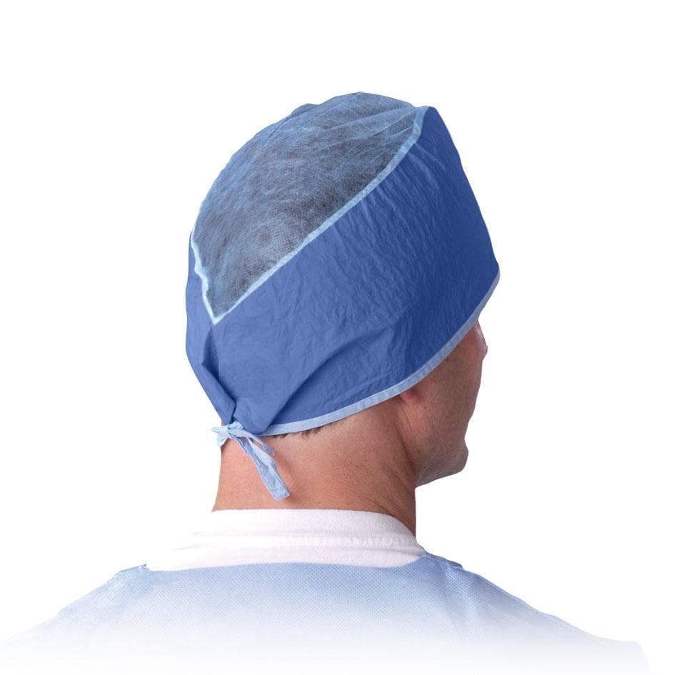 Medline Sheer-Guard Disposable Tie-Back Surgeon Caps, Multilayer Material, Blue - Case of 500 - Image 1