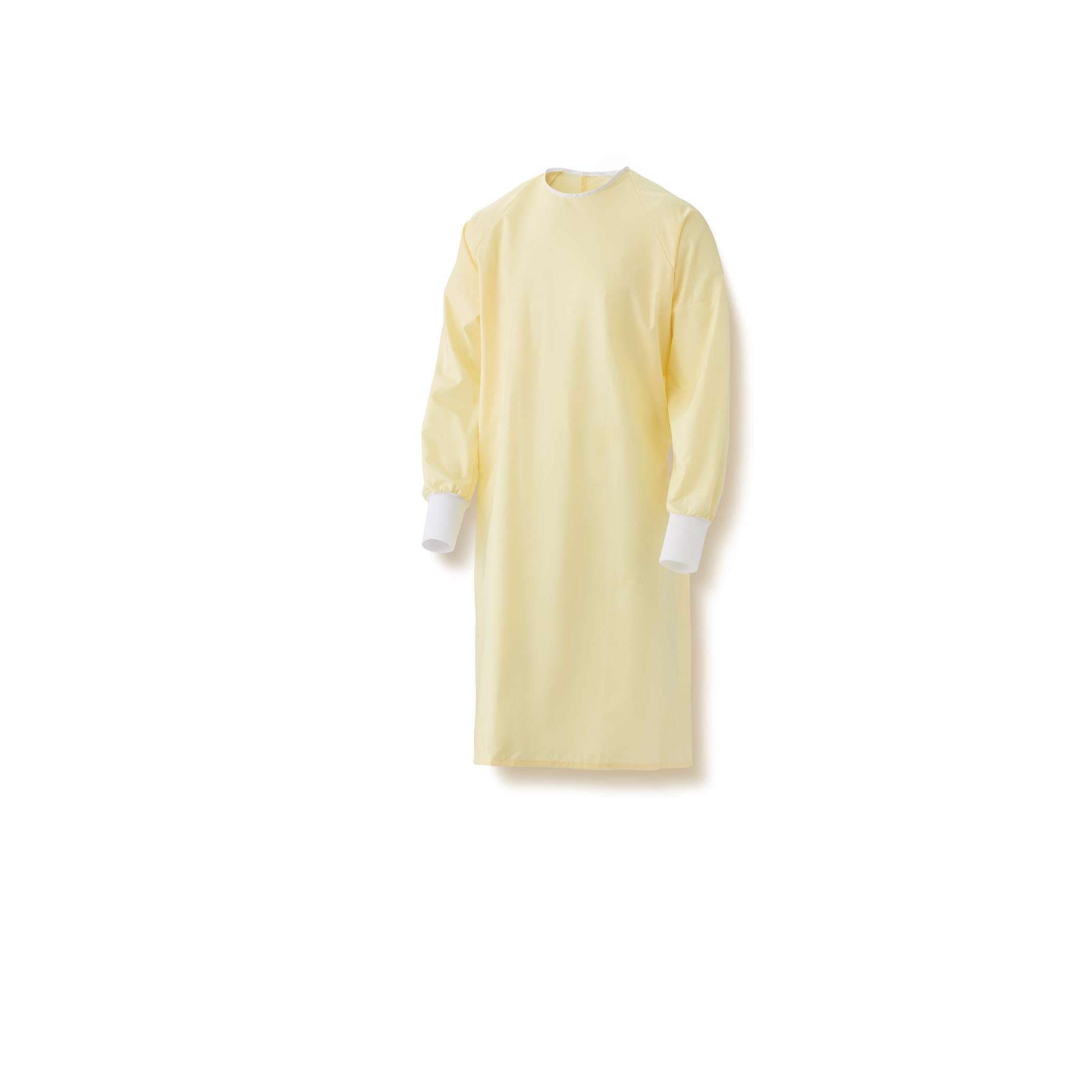 Medline AAMI Level 1 Reusable Isolation Gown, Overlap Back, Yellow, One Size Fits Most - 1 Dozen - Image 1