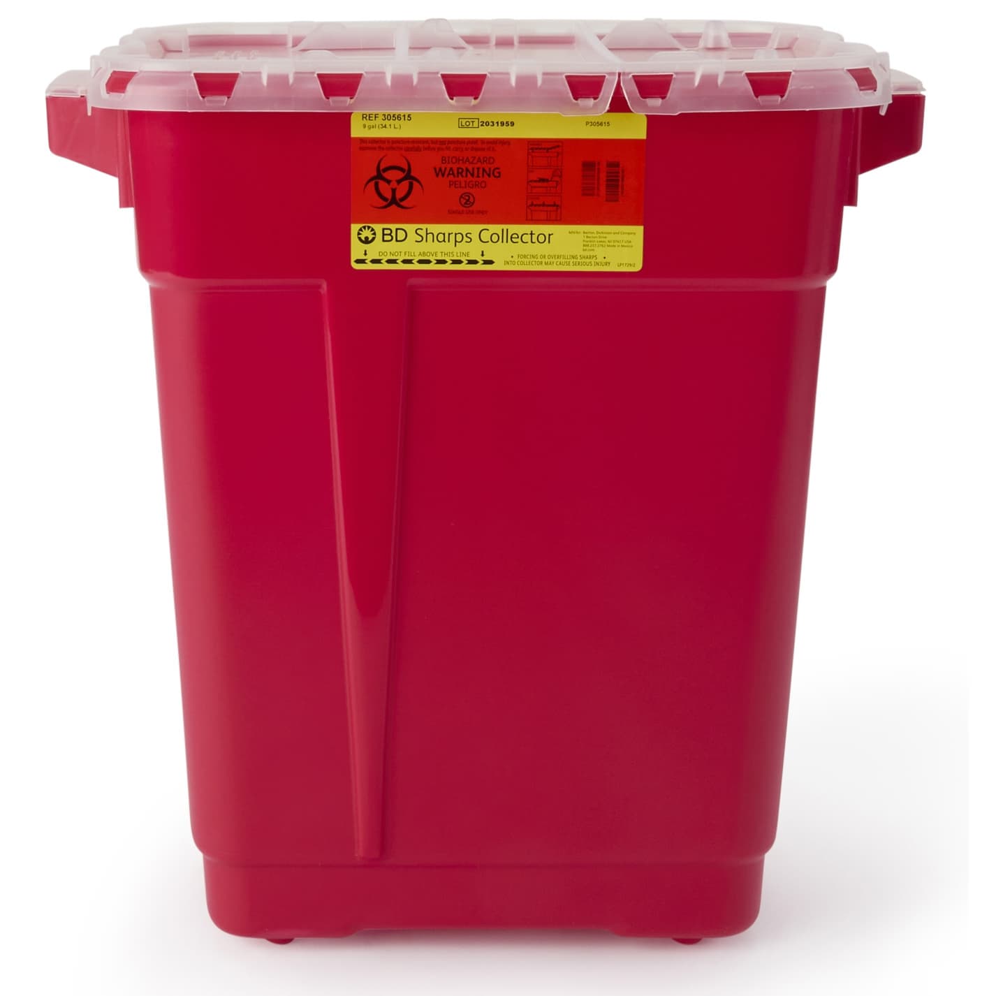 BD Large Sharps Container, 9 Gallon, Hinged Snap On Lid - Each - Image 1