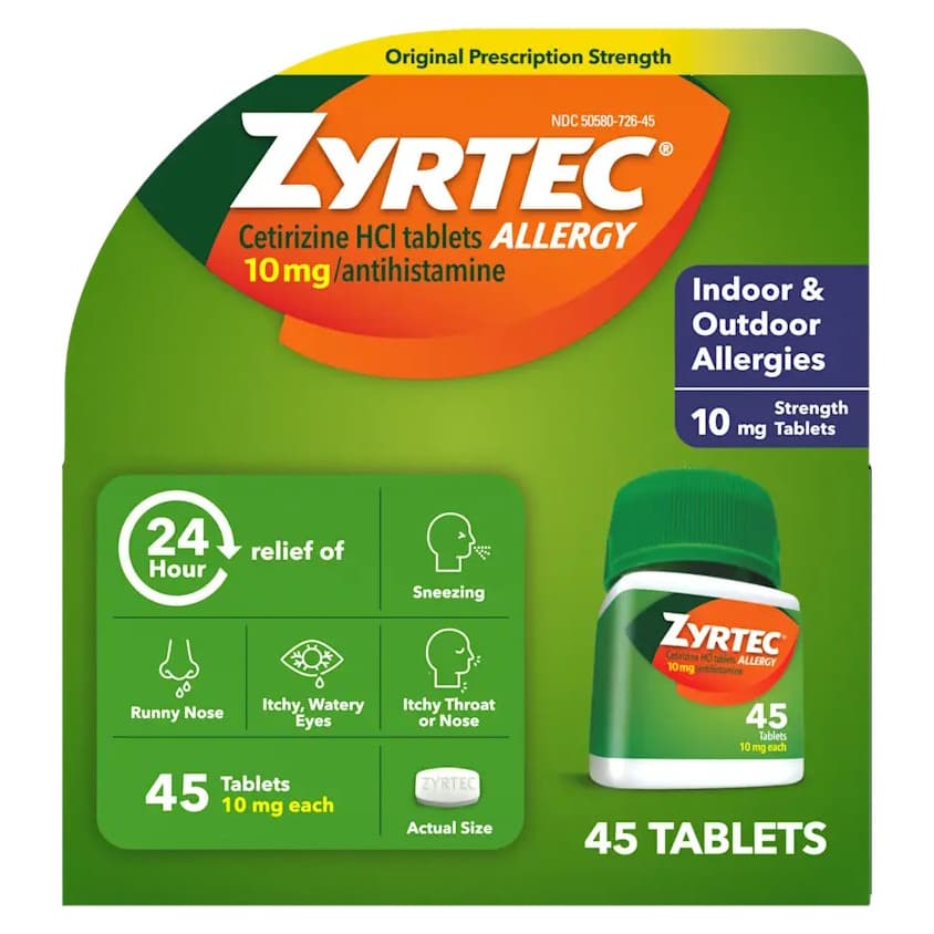 Zyrtec Adult Allergy Relief Tablets, 10mg, Cetirizine