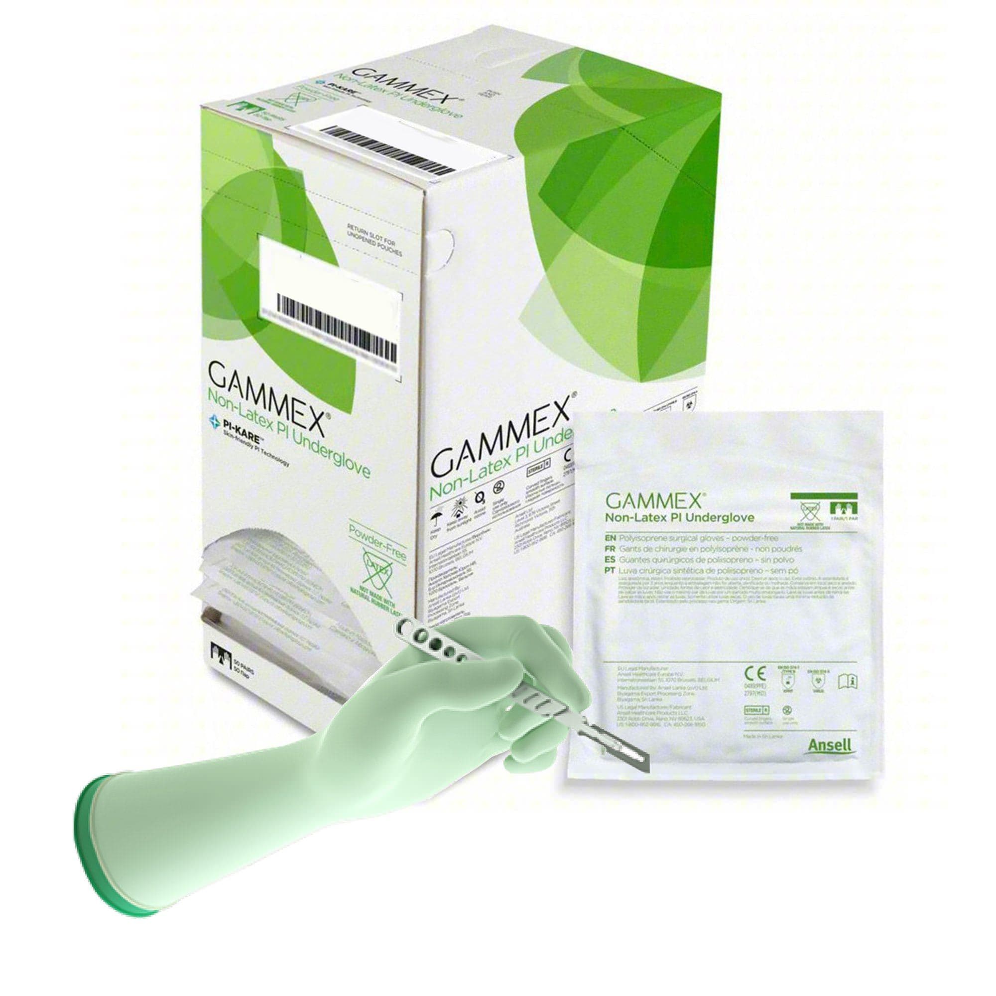 GAMMEX Non-Latex PI Underglove Surgical Underglove Green Beaded Cuff Micro, Size 8.5 - Box of 100 - Image 1