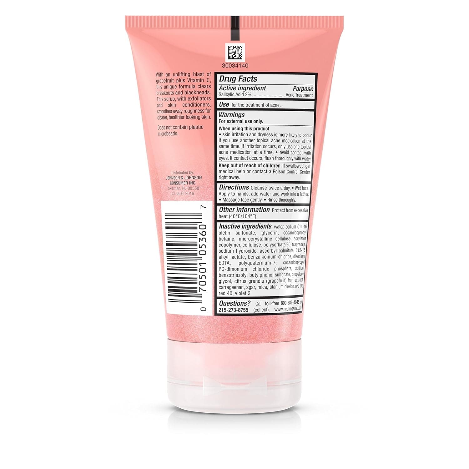 Neutrogena Oil-Free Acne Wash Pink Grapefruit Foaming Scrub, 4.2 oz - Image 3