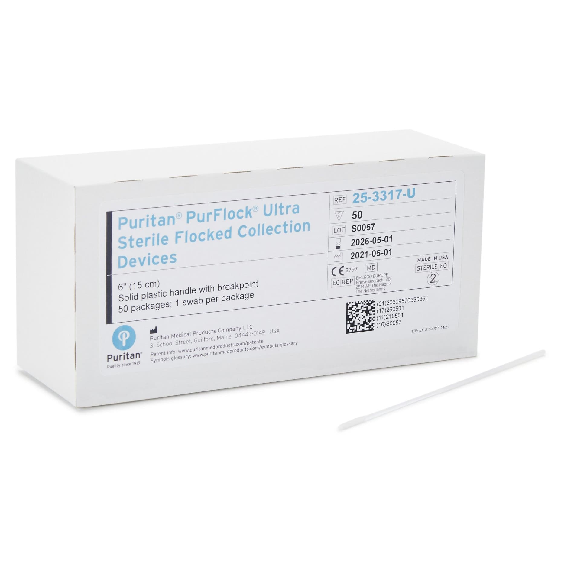 PurFlock Ultra Sterile Ultrafine Flock Swab, 6 Inch