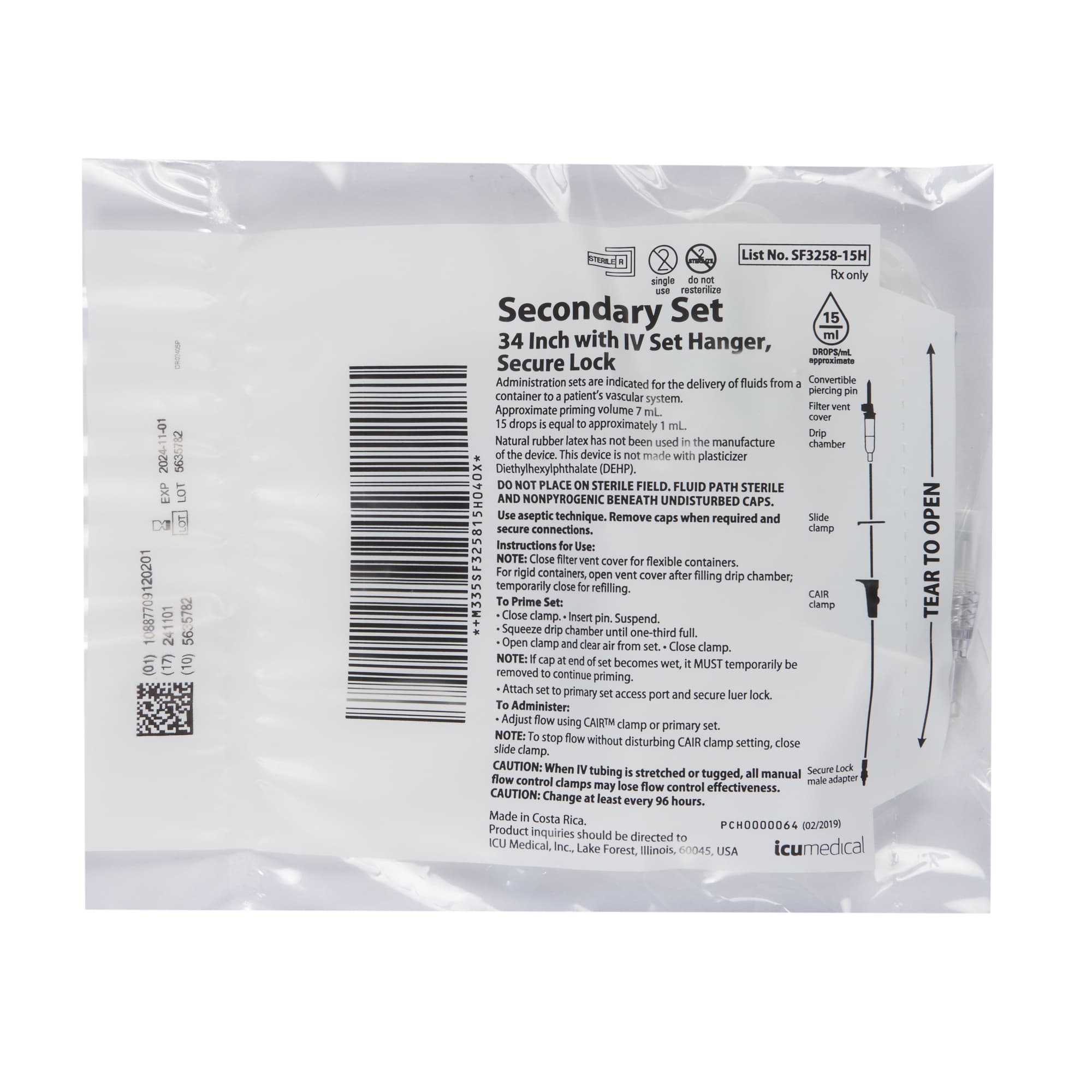 ICU Medical Gravity Secondary IV Administration Set with Rotating Luer Lock Connector - Image 2