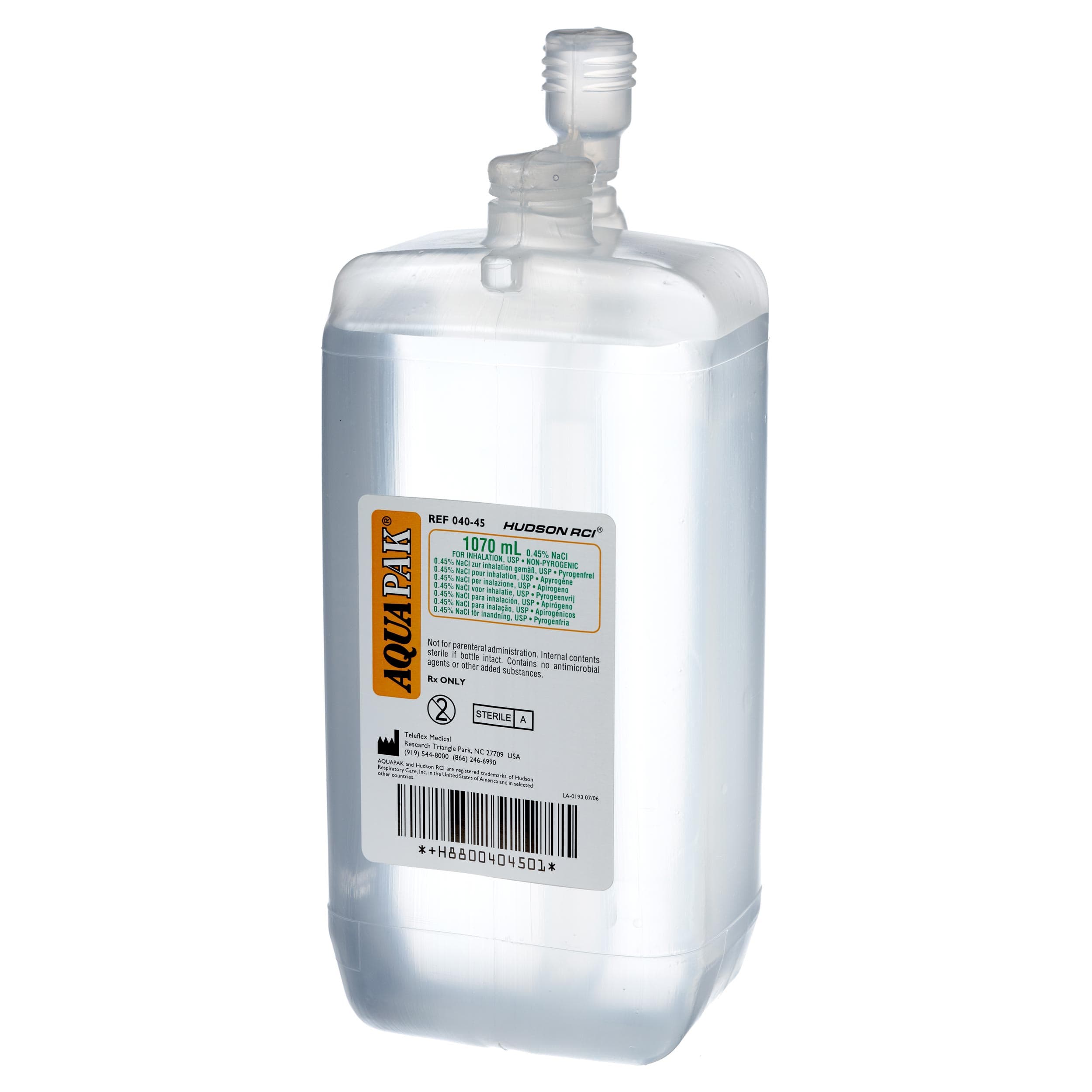 Aquapak Large Volume Prefilled Nebulizer with 0.45% Saline, 1070 mL