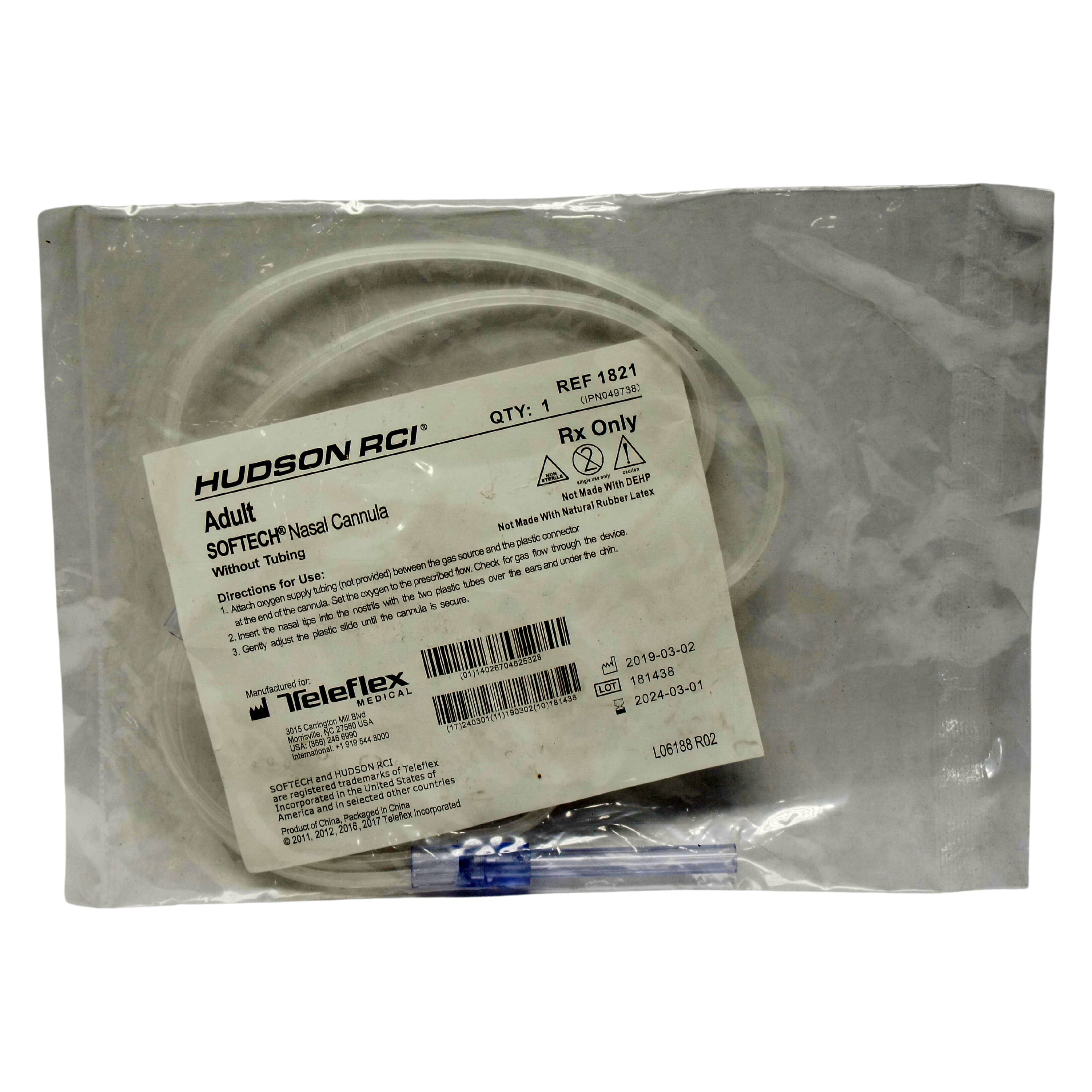 Hudson RCI Softech Adult Nasal Cannula without Tubing or Connector - Each