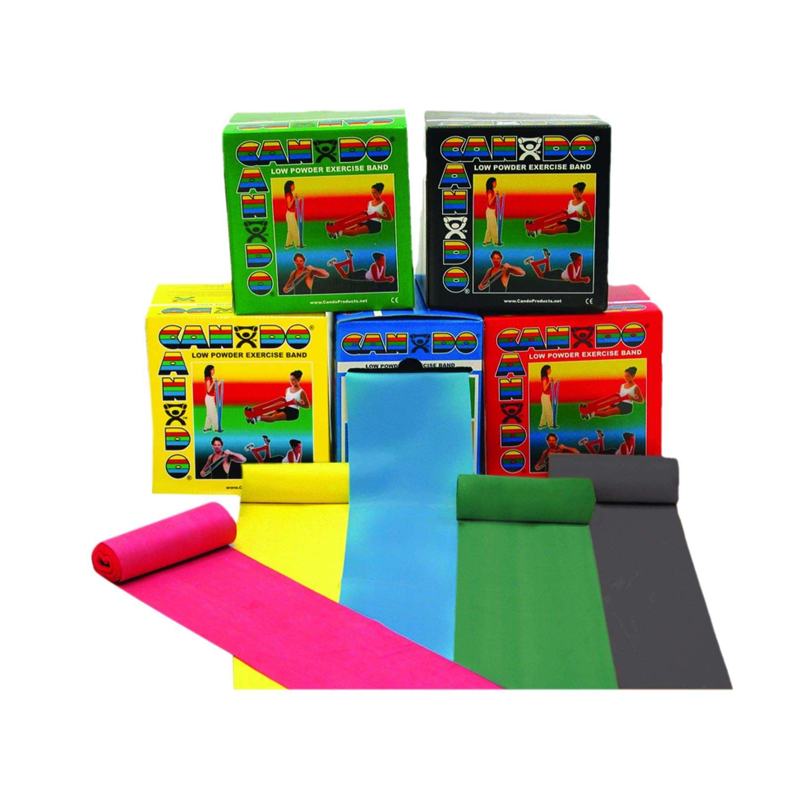 CanDo Low Powder Exercise Band Roll Set