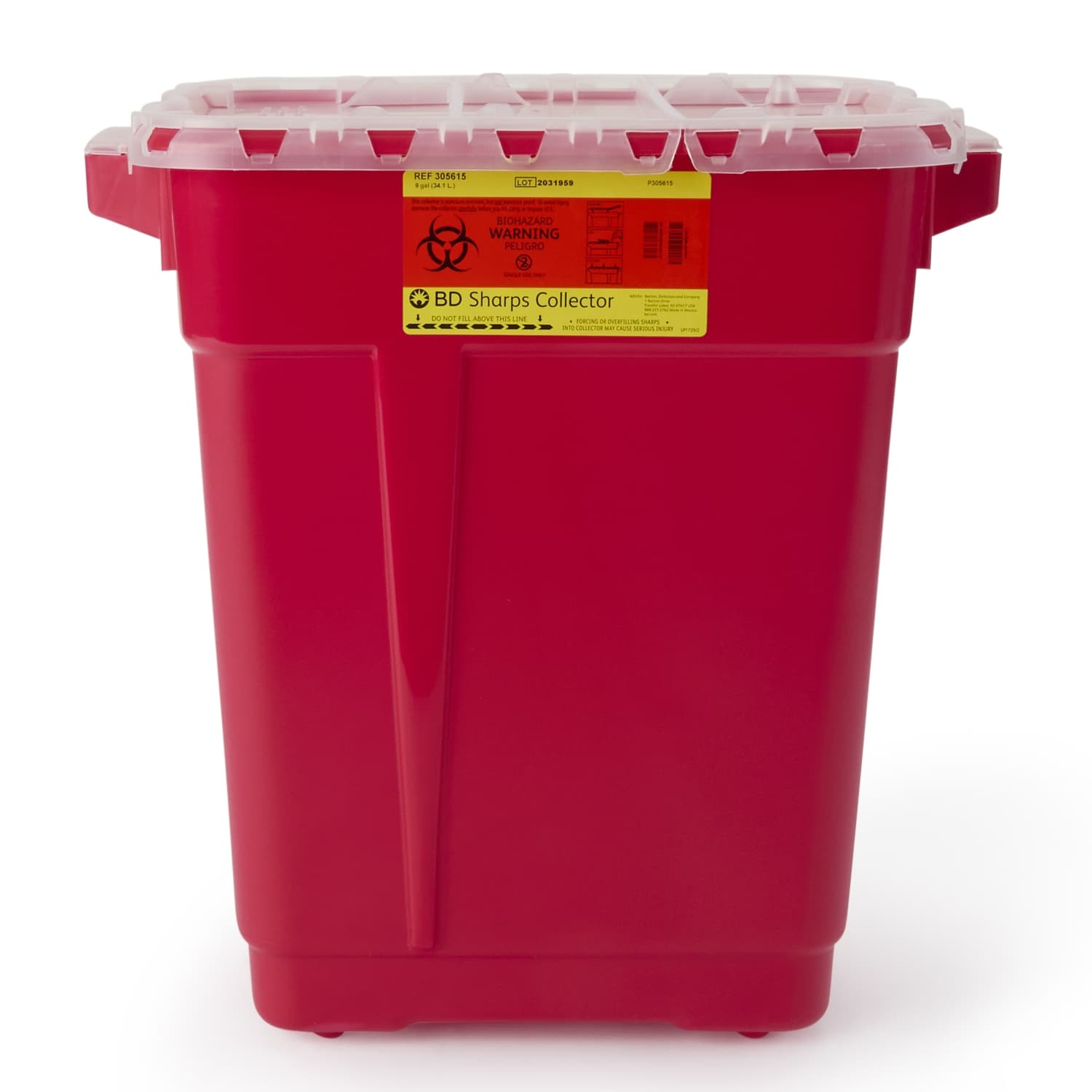 BD Large Sharps Container, 9 Gallon, Hinged Snap On Lid - Each - Image 1