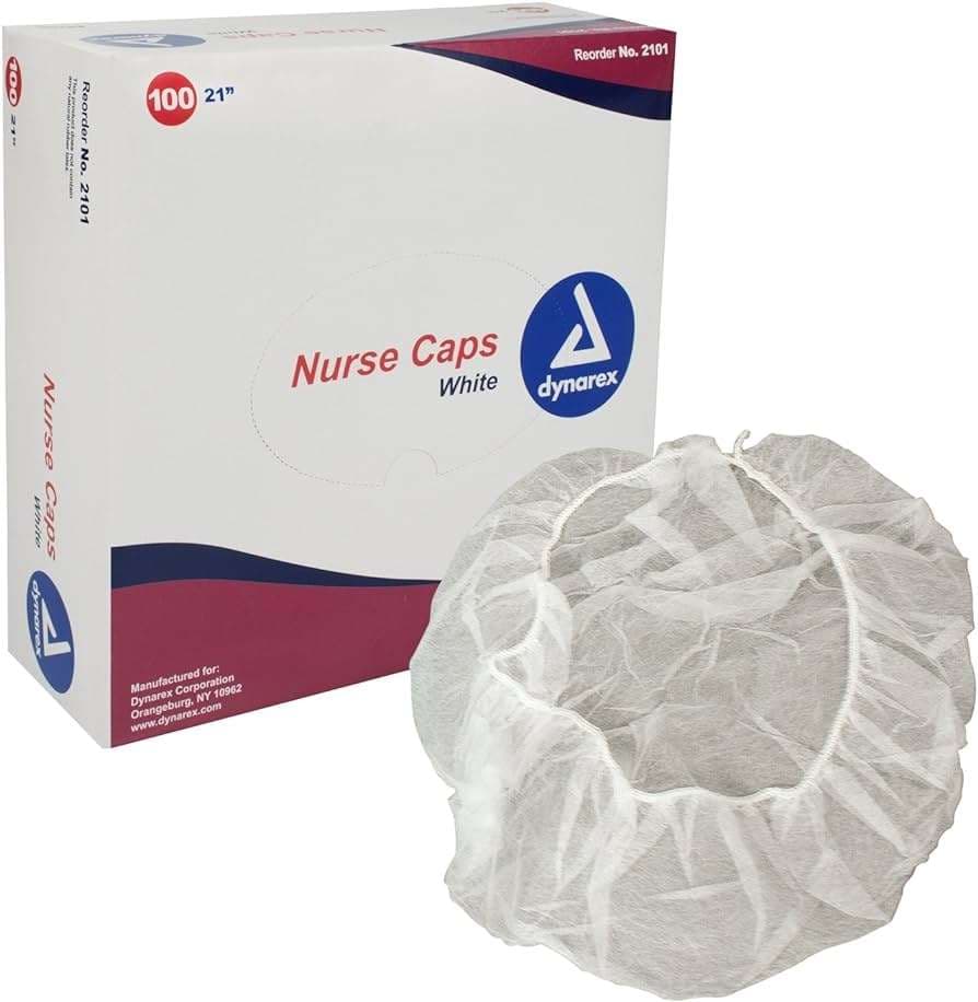 Dynarex White Disposable Nurse Caps, 21" Bouffant - Case of 500