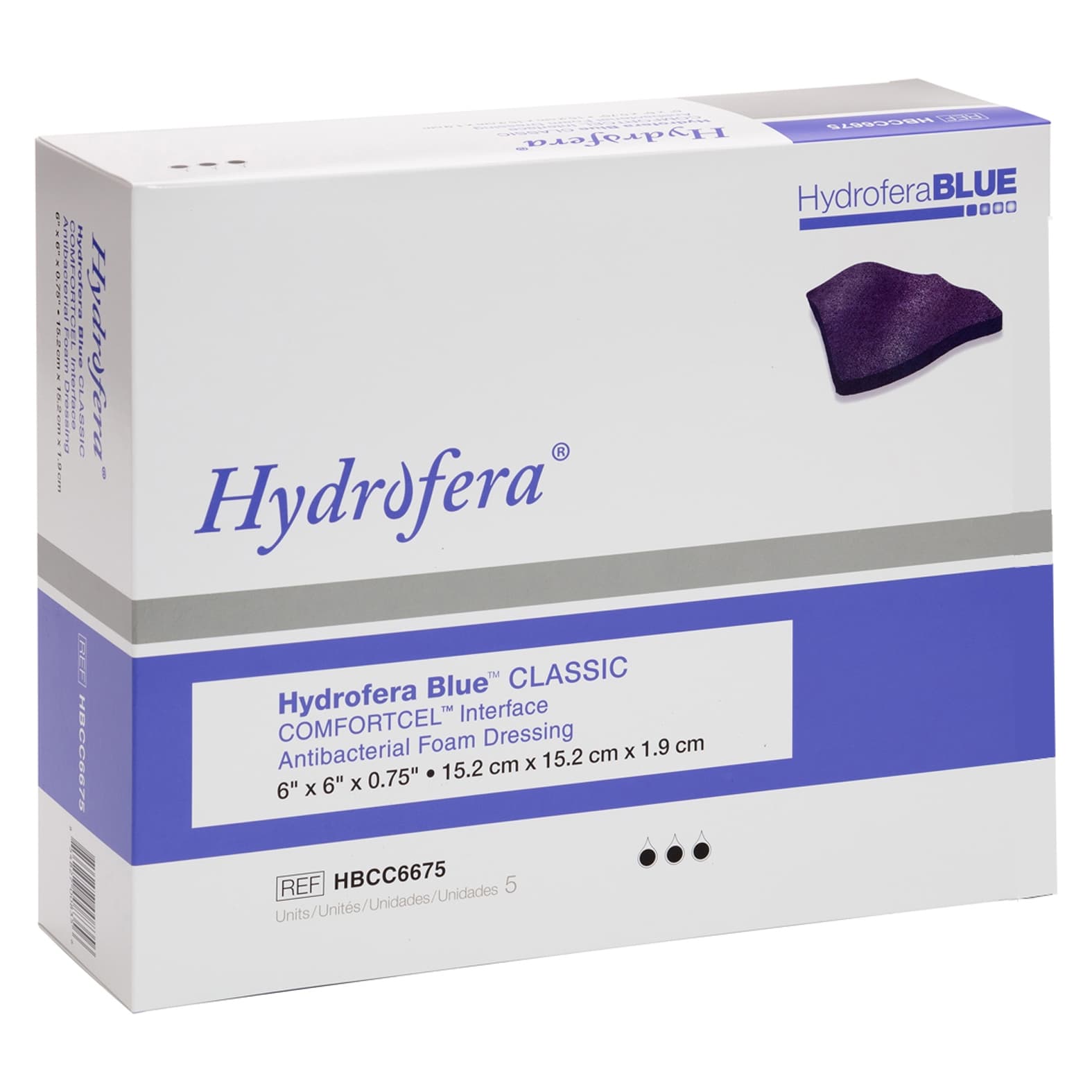 Hydrofera Blue Comfortcel Interface Antibacterial Foam Dressing, 6 x 6 x 0.75 Inch - Box of 5 - Image 2