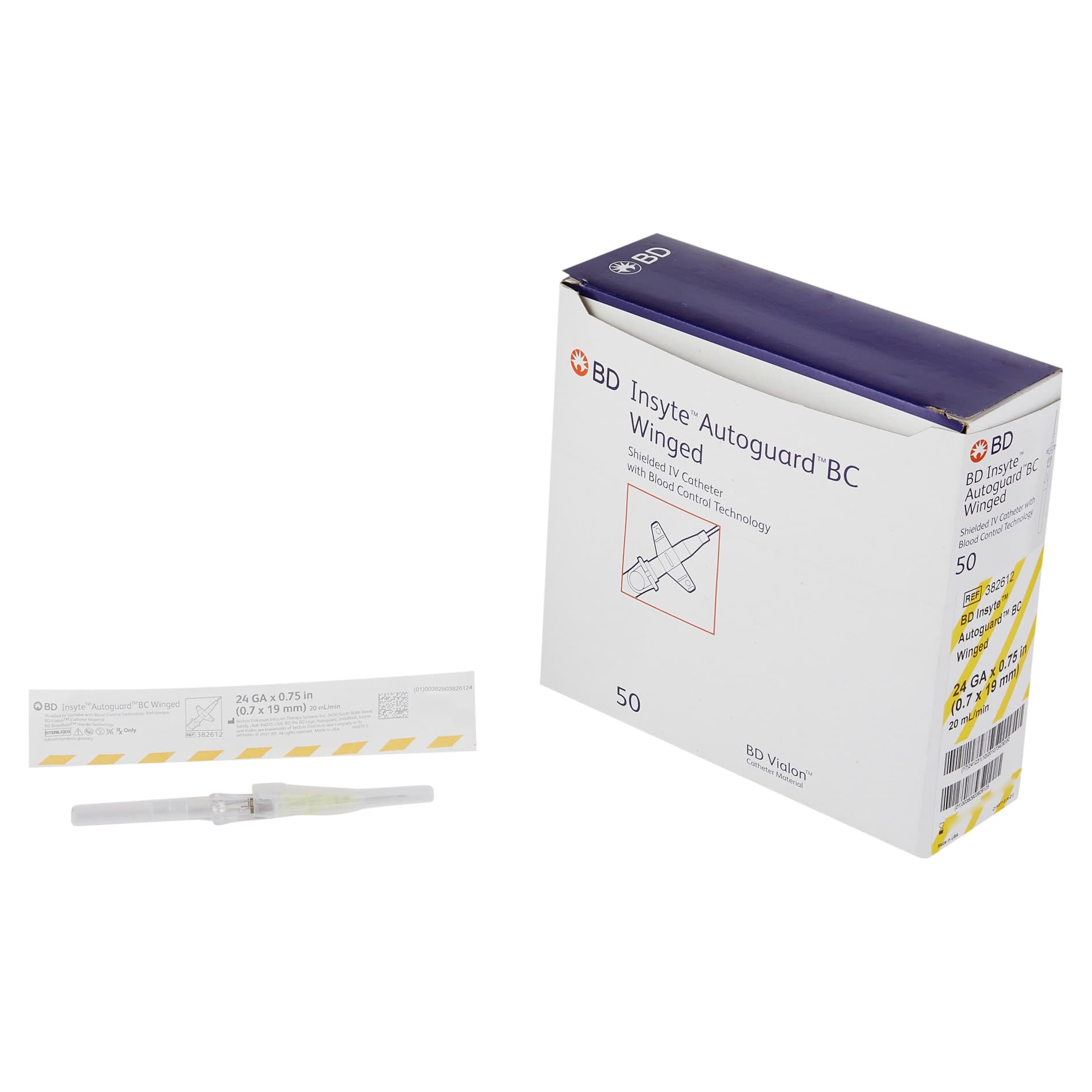 BD Insyte Autoguard BC Peripheral IV Catheter with Winged Hub