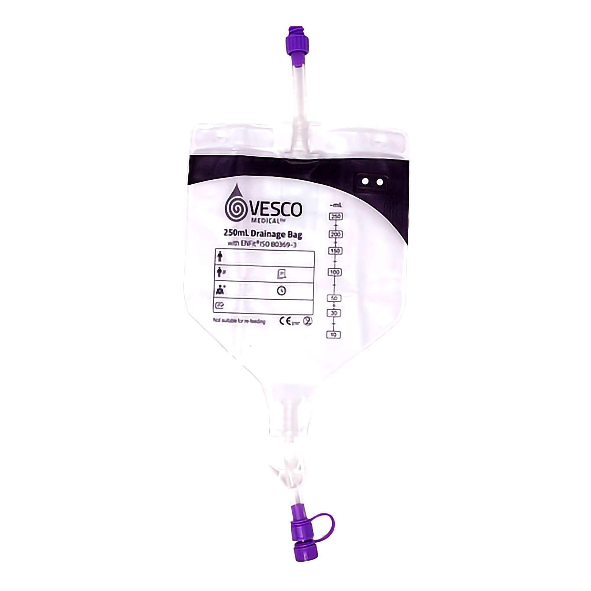 Vesco 250mL ENFit Compatible Drainage Bag with 30 Inch Tubing - Each - Image 1