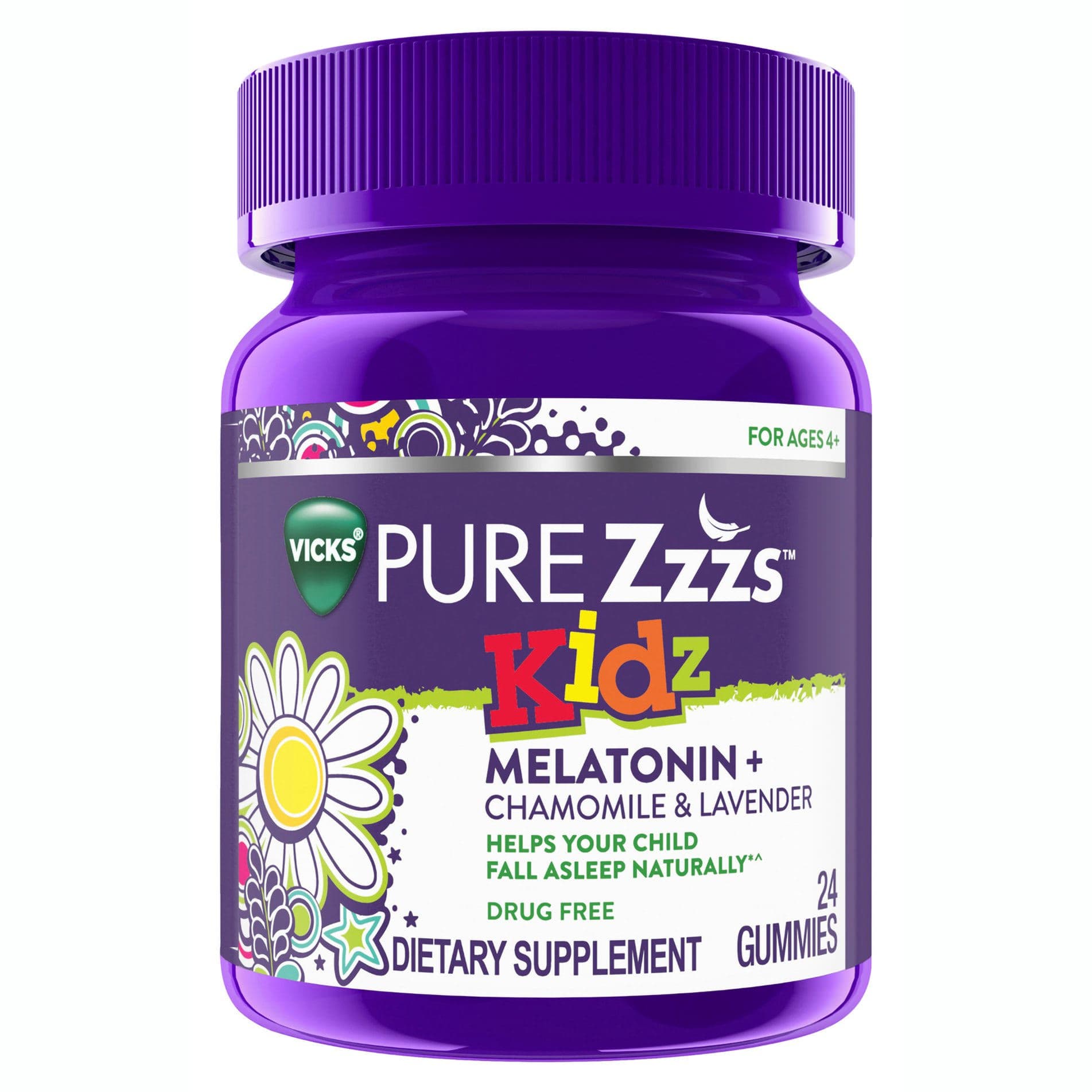 Vicks Pure Zzzs Kidz Gummies, Natural Berry Flavor - Bottle of 24