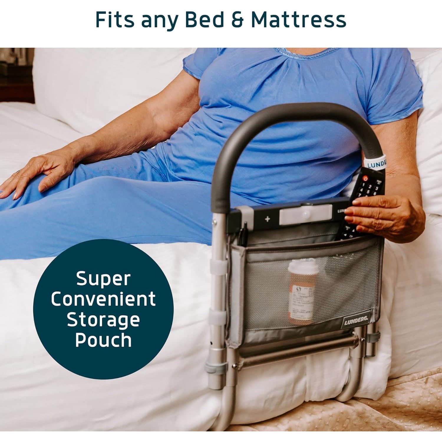 Lunderg Bed Rail for Elderly Adult's Safety with Motion Light, 13", With Bag - Image 2