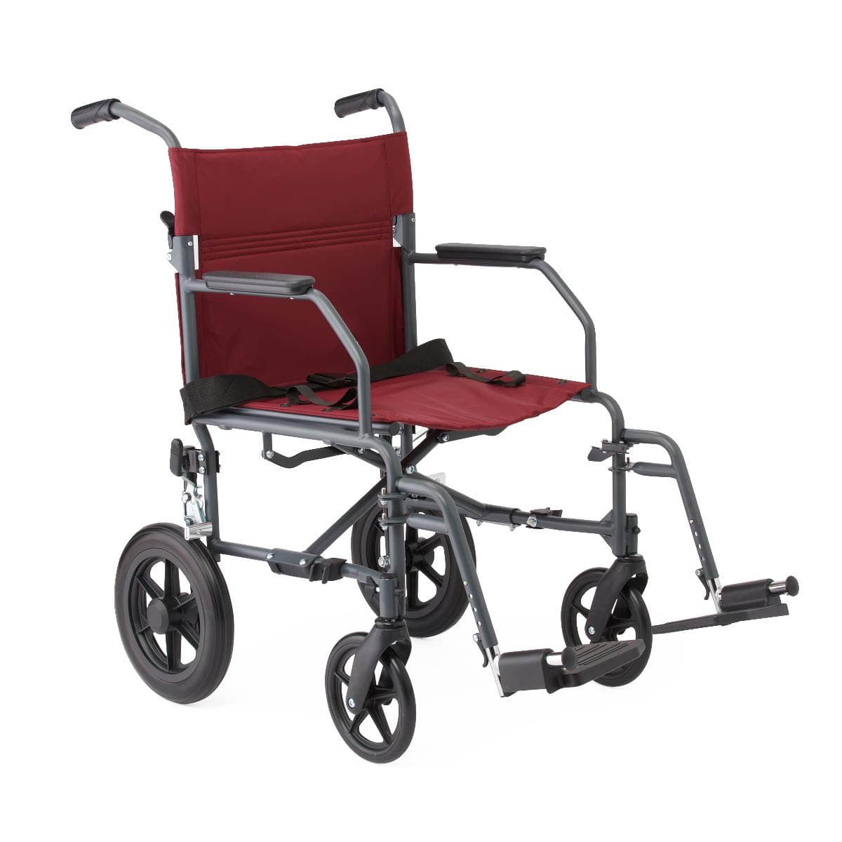 Medline Basic Steel Transport Chair, Gray-Burgundy - Each - Image 1