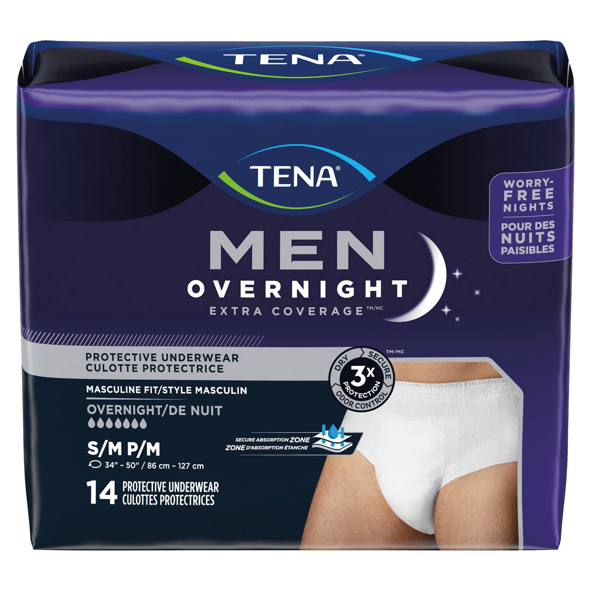 TENA Men Overnight Disposable Underwear, Heavy Absorbency