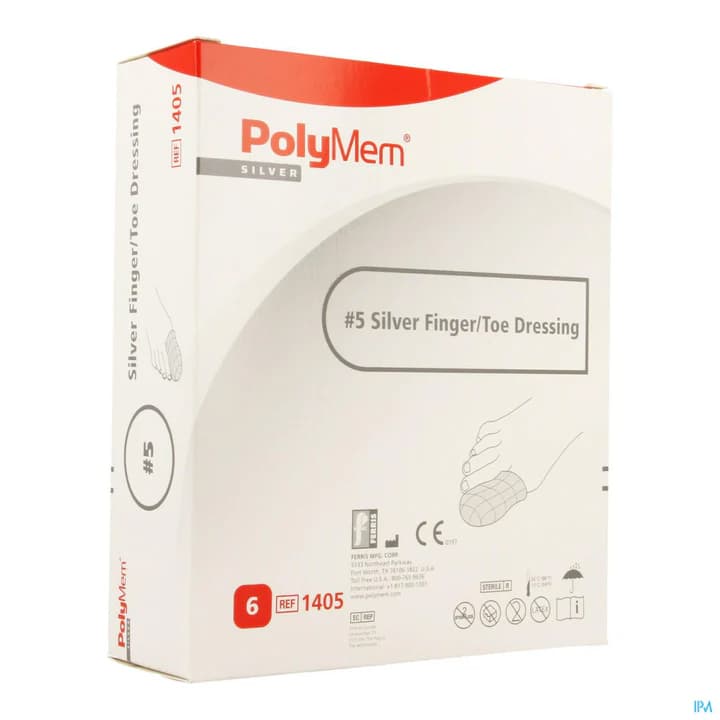 PolyMem Silver Finger and Toe Dressings, 3-2/5 to 3-4/5 Inch Circumference - Box of 6 - Image 1