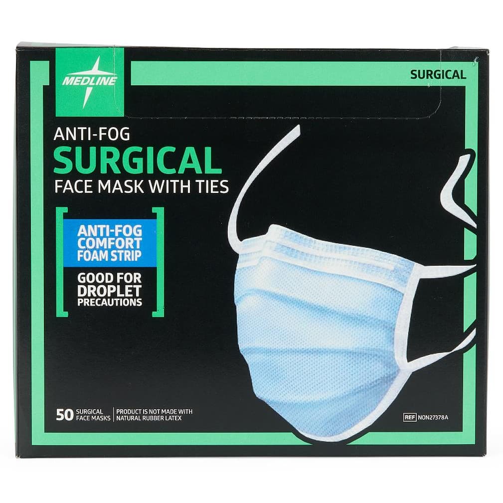 Medline Surgical Face Mask with Comfort Anti-Fog Foam Strip, 3 Ply