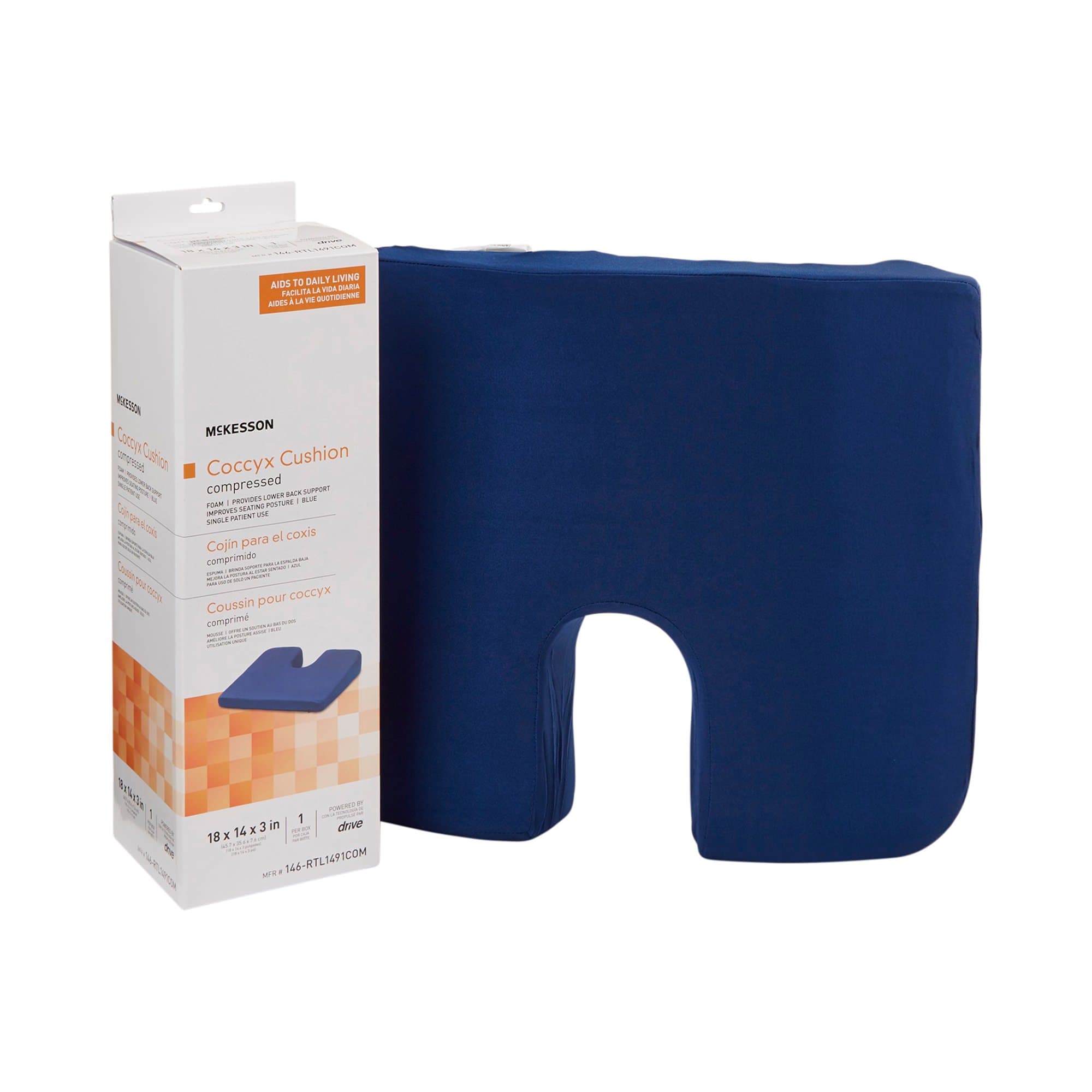 McKesson Blue Coccyx Support Seat Cushion with Cover, 18 W x 14 D x 3 H Inch - Image 1