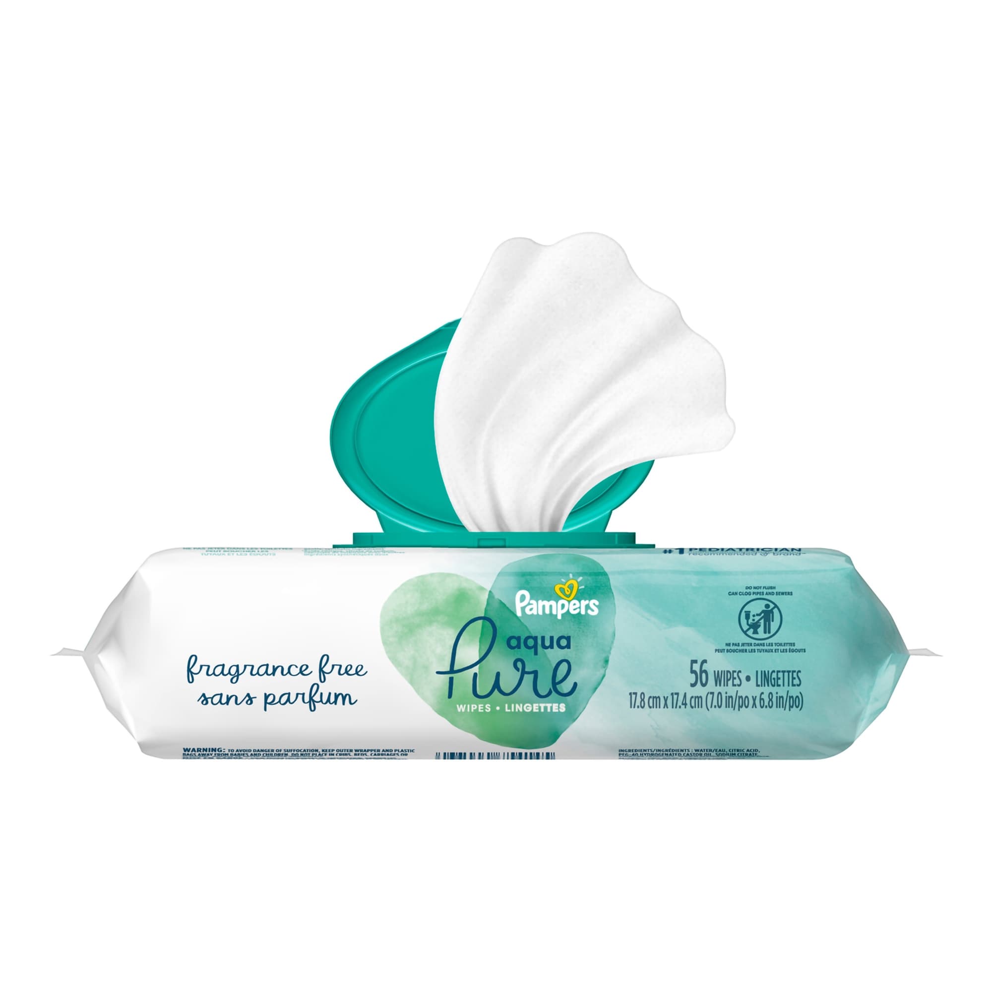 Pampers Aqua Pure Baby Wipe, Soft Pack, Unscented - Case of 448