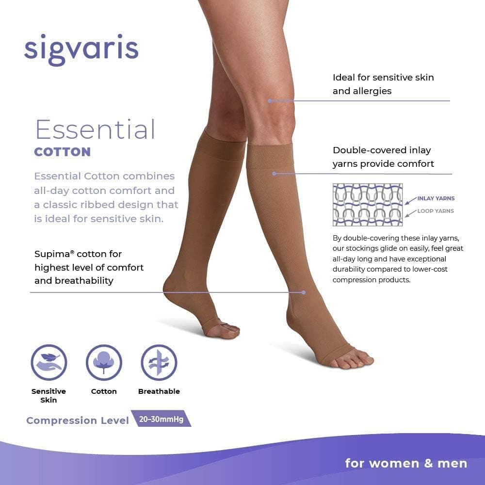 Sigvaris Essential Cotton Calf High Unisex Compression Socks, Crispa - Image 2
