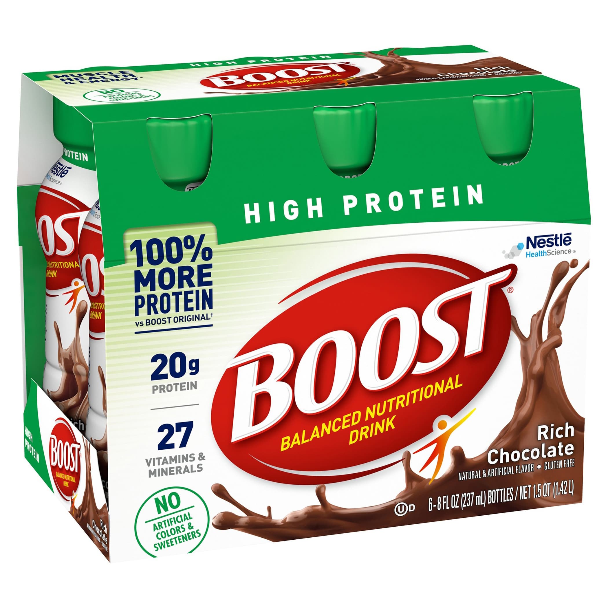 Boost High Protein Nutritional Energy Drink, 8 oz Bottle, Rich Chocolate - Package of 6 - Image 1