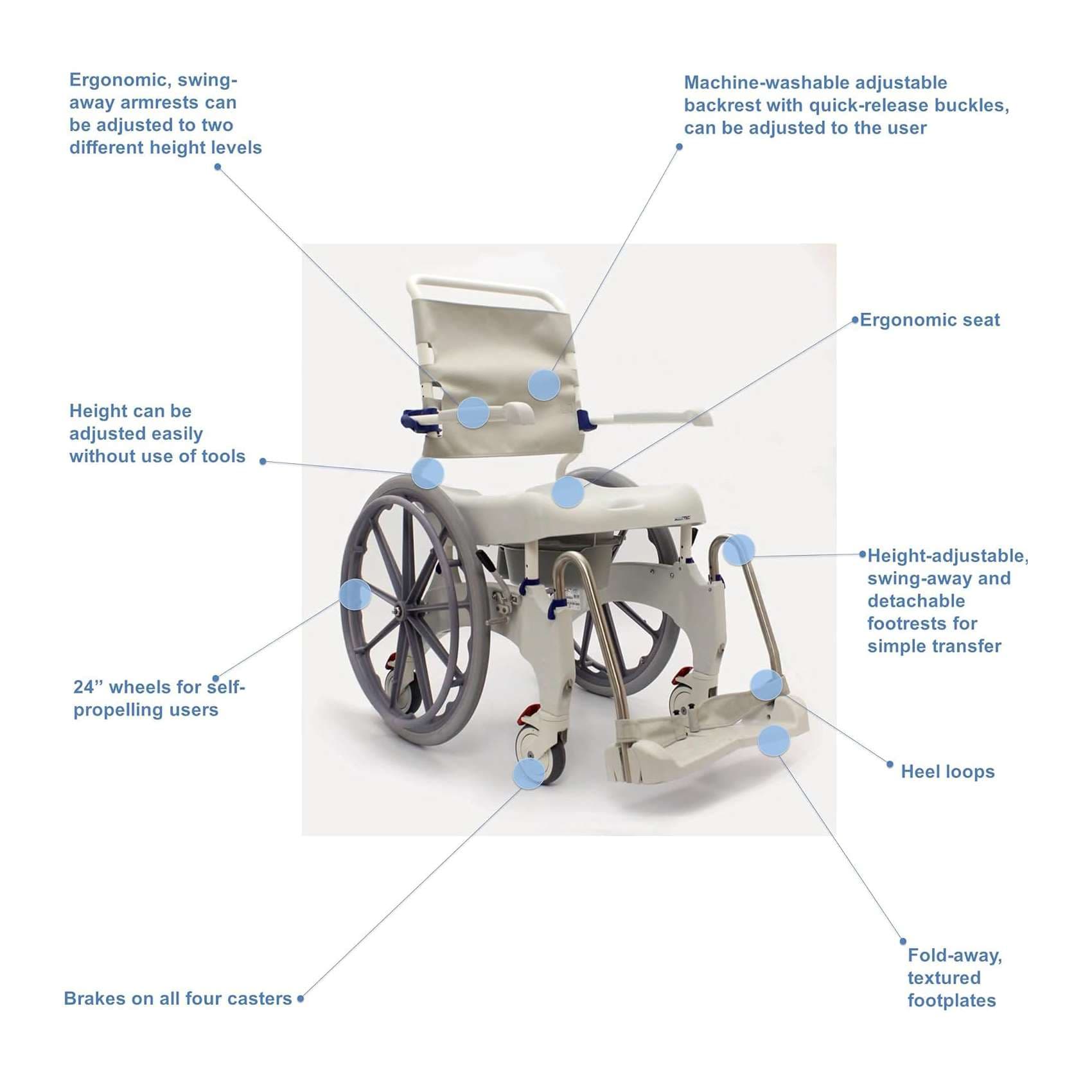 Aquatec Ergo XL Self Propel Shower Commode Chair - Image 3