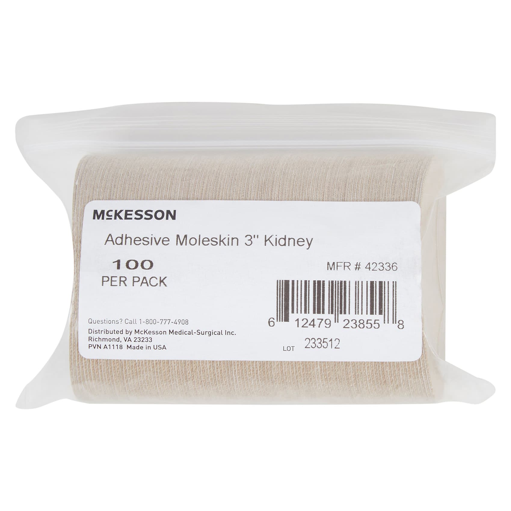 McKesson Protective Pad Beige Adhesive One Size Fits Most Kidney Shape, 3 Inch - Case of 1000 - Image 1