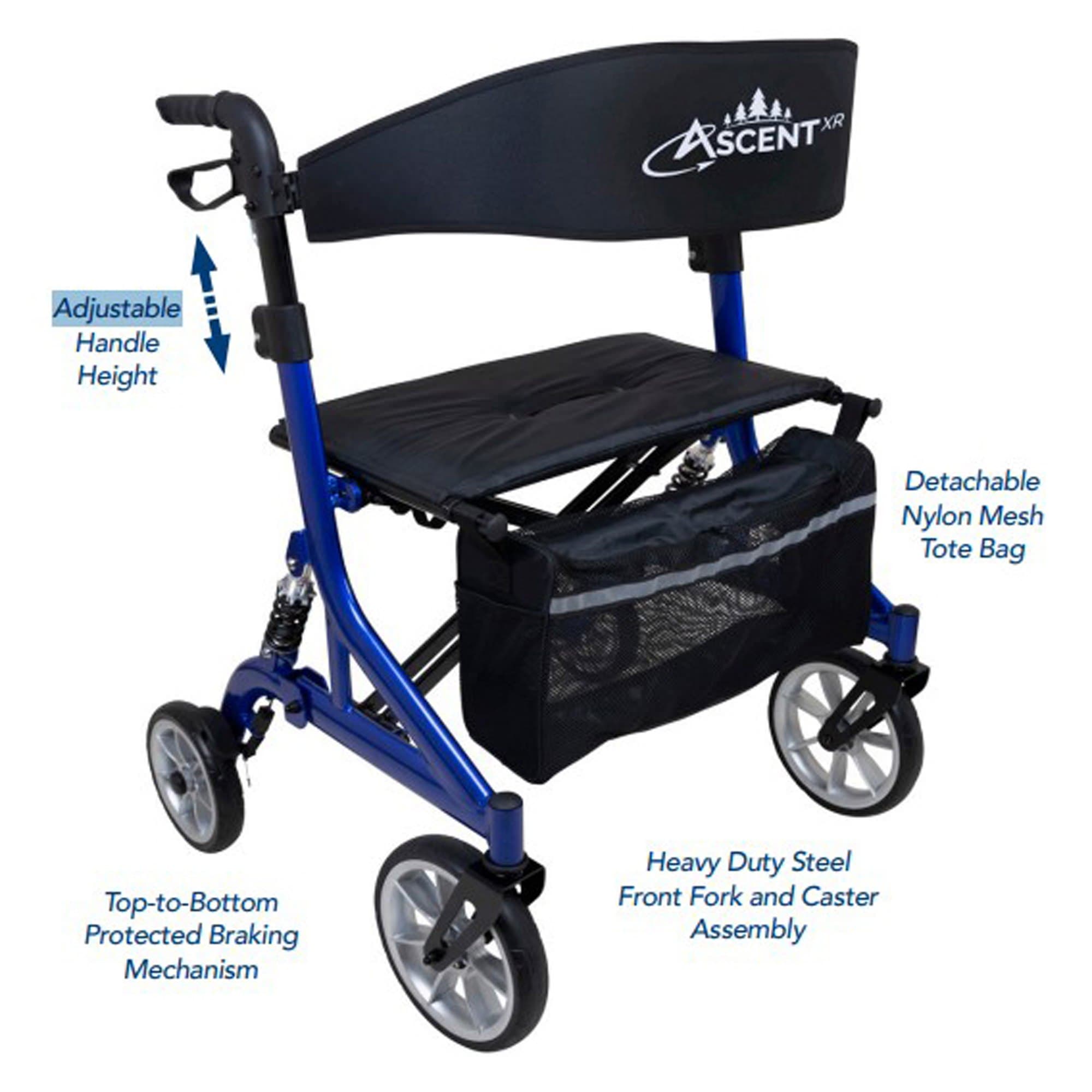 ProBasics Ascent XR Euro-Style Rollator, Cobalt Blue - Image 2