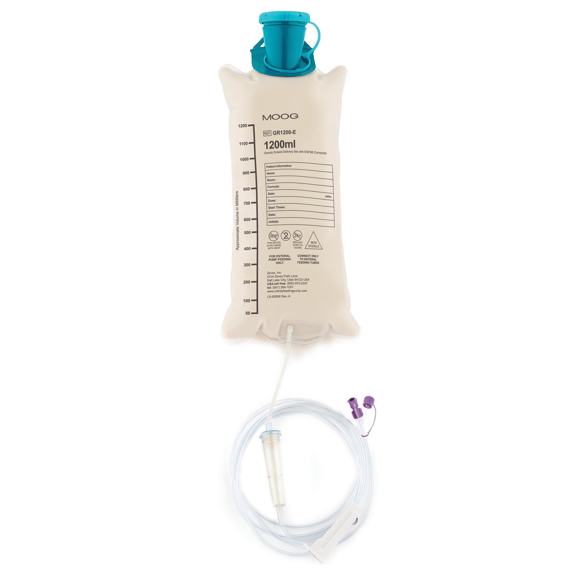 Moog Gravity Feeding Bag Set with ENFit Connector, 1200 mL