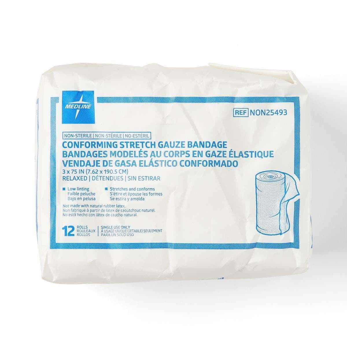 Medline Nonsterile Conforming Stretch Gauze Bandages, 3" x 75" - Box of 12 - Image 1