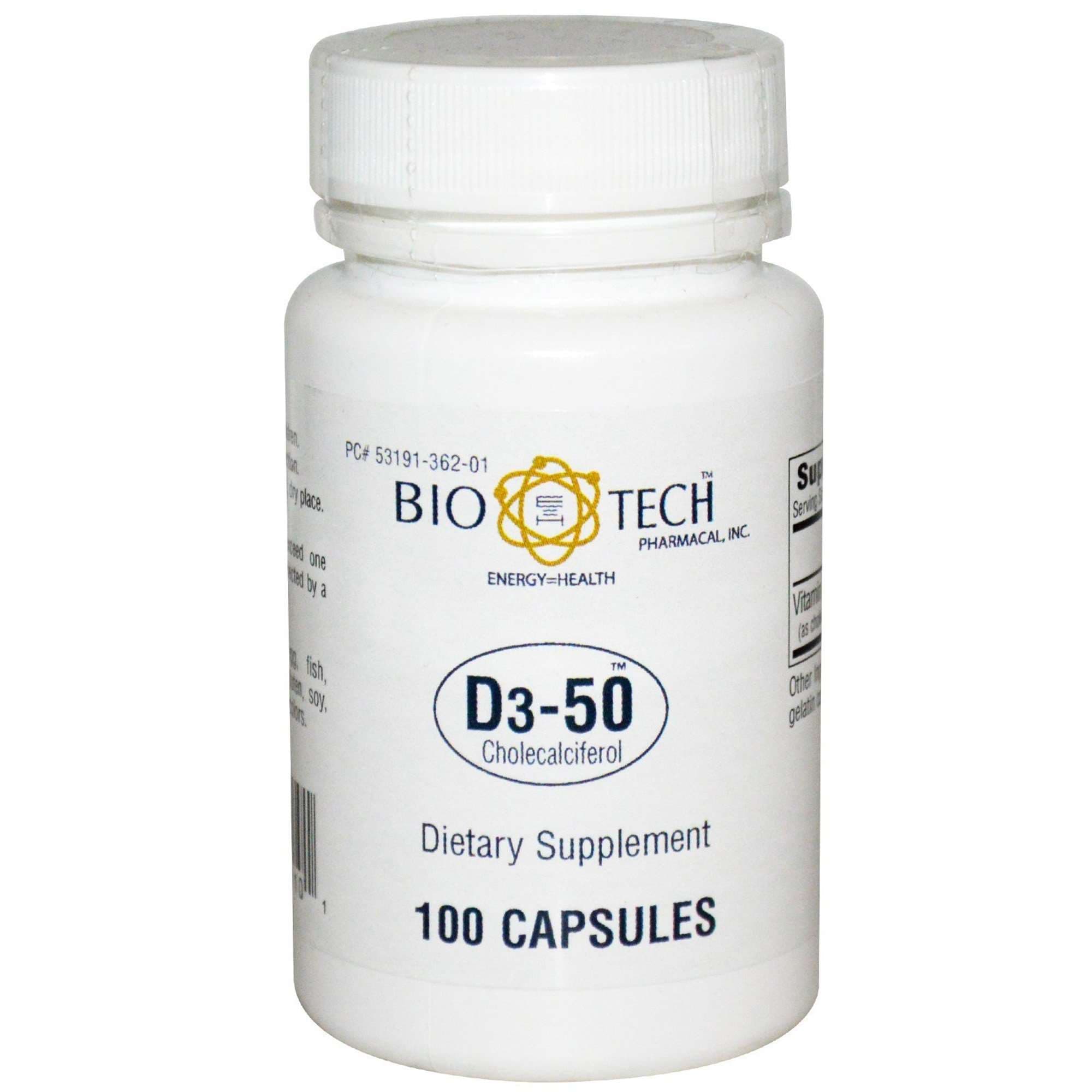 Bio Tech Vitamin D3 Supplement Capsule, 50000 IU Strength - Bottle of 100 - Image 1